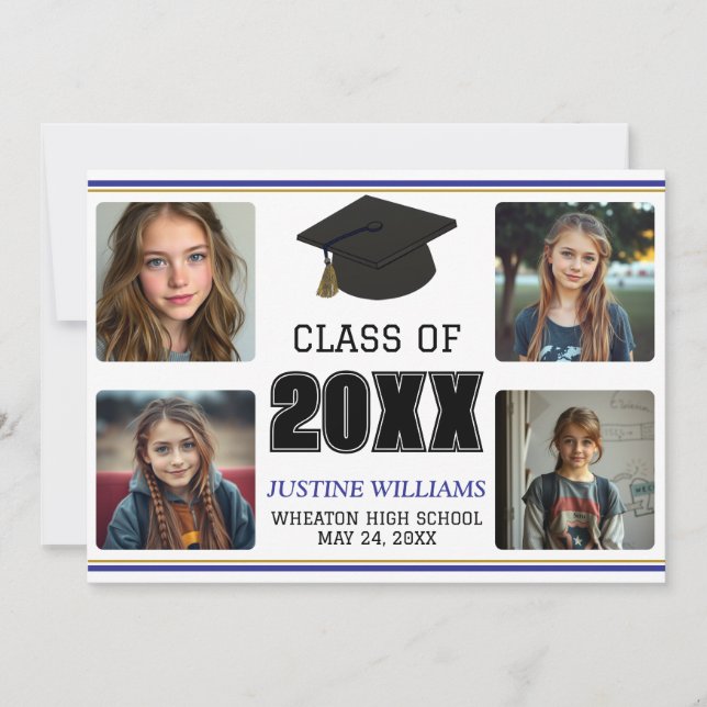 Anuncio Blue and Gold Graduation  Announcement (Anverso)