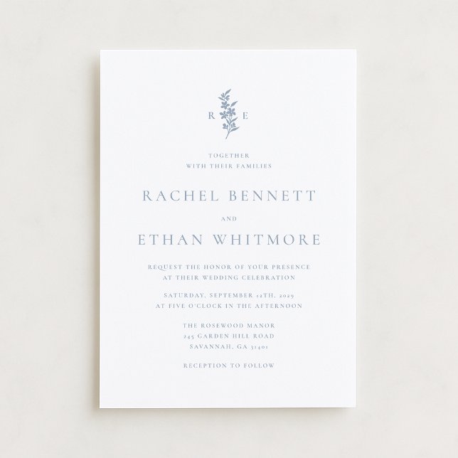 Anuncio Blue Botanical Motif Wedding Invitation (Subido por el creador)