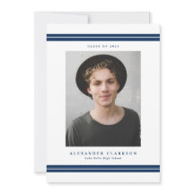 Blue Classic Stripes Modern Photo Graduation