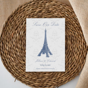 Anuncio Blue Eiffel Tower Damask Save The Date