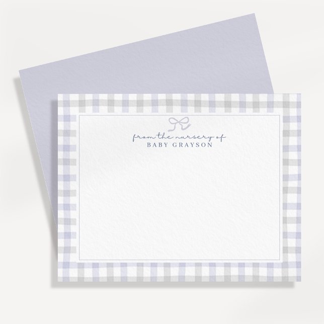Anuncio Blue Gingham Baby Boy Nursery Note Card (Subido por el creador)