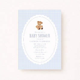 Anuncio Blue Gingham Teddy Bear Baby Shower Invitation