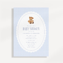 Anuncio Blue Gingham Teddy Bear Baby Shower Invitation