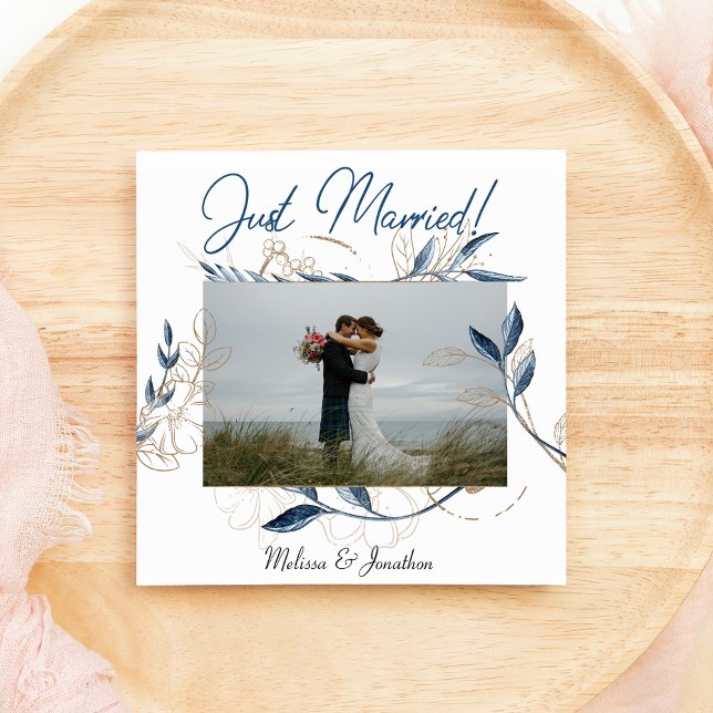 Anuncio Blue Gold Modern Floral Elegante Wedding (Subido por el creador)