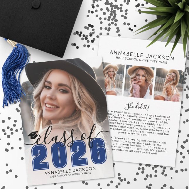 Anuncio Blue Graduate Photo Graduation (Blue Graduate Photo Graduation Announcement )