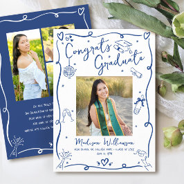Anuncio Blue Hand Drawn Doodles Graduation 4 Photo White