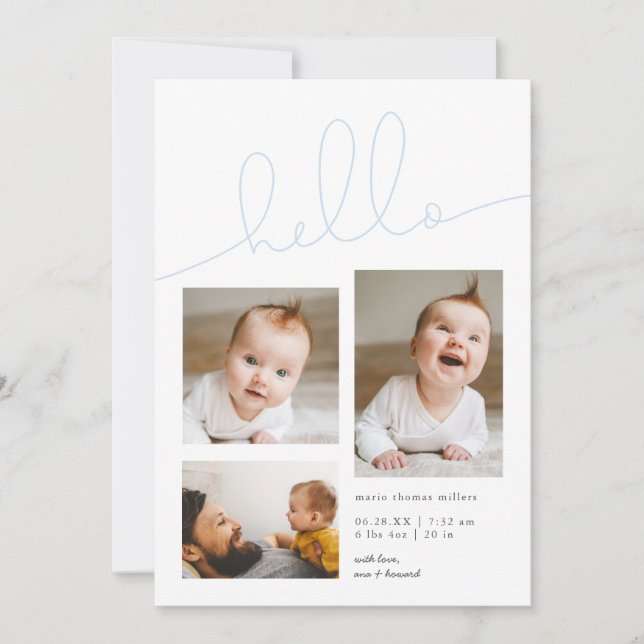 Anuncio Blue Hello Script Multi Photo Boy Nacimiento (Anverso)