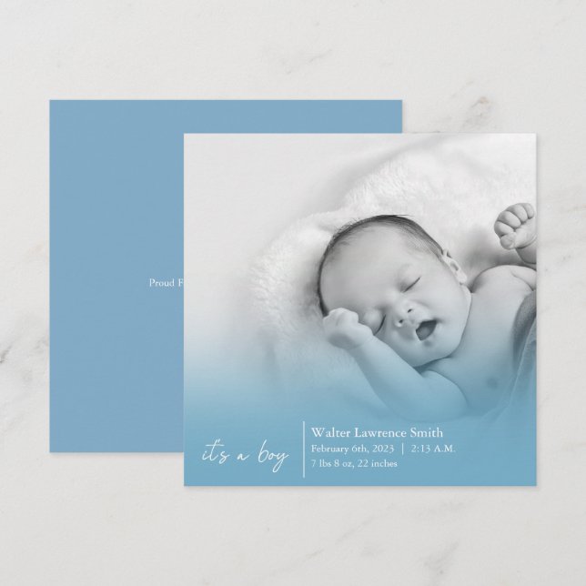 Anuncio Blue It's A Boy Birth Announement (Anverso / Reverso)