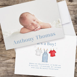 Anuncio Blue It's a Boy Cute Clothesline Personalizado