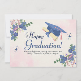 Anuncio Blue Pink Sweet Flower Feliz Graduación