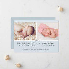 Anuncio Blue Simple Twin Boys Photo Birth