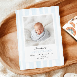 Anuncio Blue Stripes Photo Birth Announcement