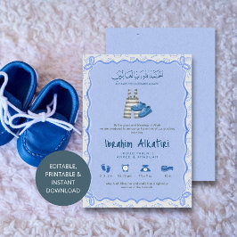 Anuncio Blue Watercolor islamic Baby Boy Birth