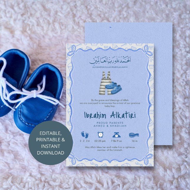 Anuncio Blue Watercolor islamic Baby Boy Birth (Subido por el creador)