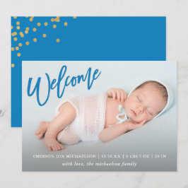 Anuncio Blue Welcome Faux Gold Confetti Nacimiento de un b