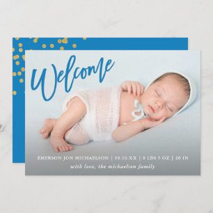 Anuncio Blue Welcome Faux Gold Confetti Nacimiento de un b