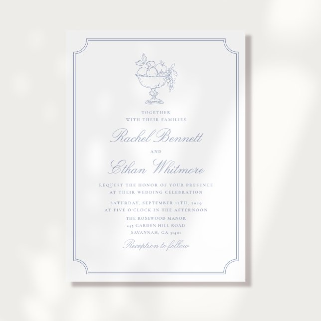 Anuncio Blue & White Elegant Frame Wedding Invitation (Subido por el creador)