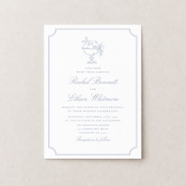 Anuncio Blue & White Elegant Frame Wedding Invitation (Subido por el creador)