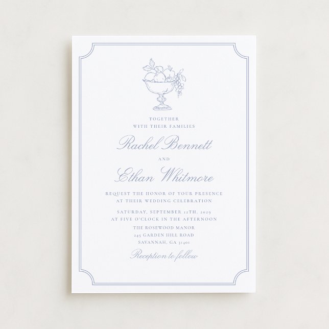 Anuncio Blue & White Elegant Frame Wedding Invitation (Subido por el creador)