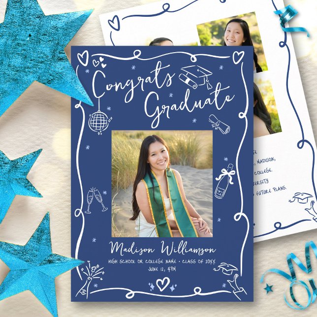 Anuncio Blue White Hand Drawn Doodles Graduation 4 Photo (Subido por el creador)