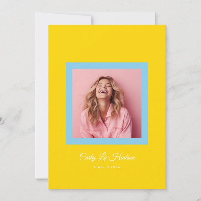 Anuncio Blue Yellow Bold Minimal High School Photo Grad (Anverso)