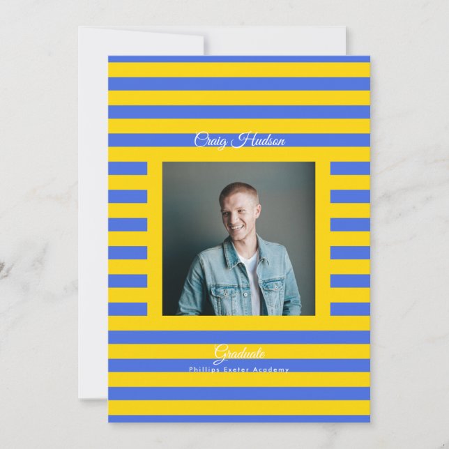 Anuncio Blue Yellow High School Grad Announcement Card (Anverso)