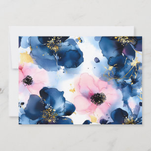 Anuncio Blush Rosa Dorado Azul Marino Floral Acuarela