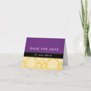 Anuncio Boda Amarilla Morada Damask Guardar La Fecha