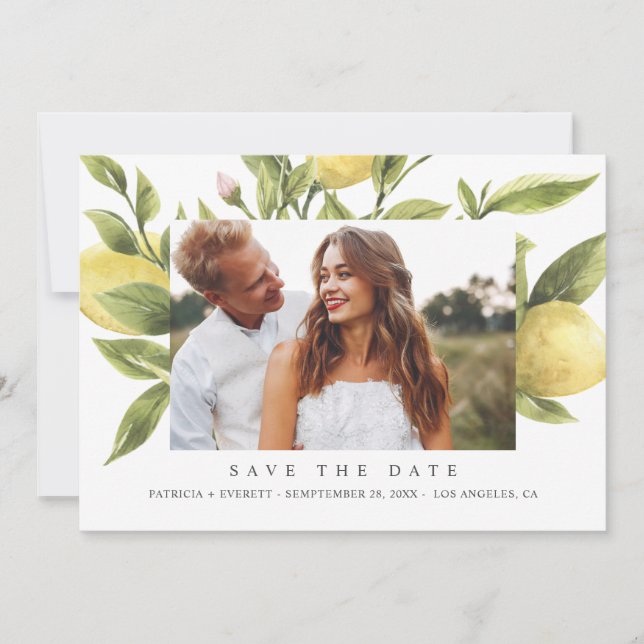 Anuncio Boda amarillo Lemons Boho Foto guardar la fecha (Anverso)