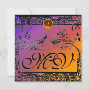 Anuncio BODA AMOR AVES MONOGRAM púrpura amarillo negro