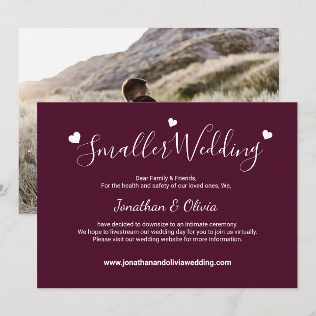 Anuncio Boda Burgundy Foto de boda más pequeña Boda reduci (Anverso / Reverso)