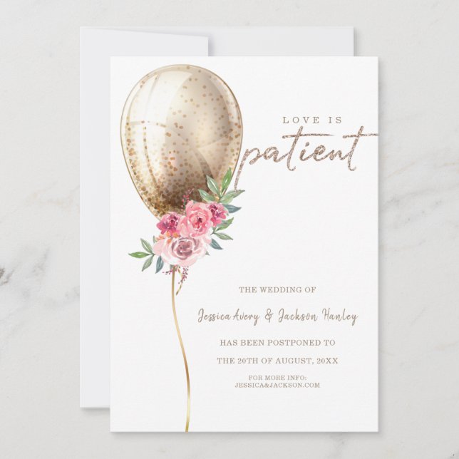 Anuncio Boda Cambio de Fecha Globo de Lujo Beige (Anverso)
