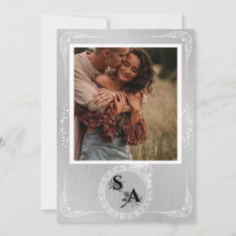 Anuncio Boda de borde ornamental blanco y plateado