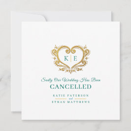 Anuncio Boda de cancelación de monograma cardíaco oro verd