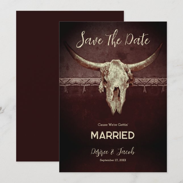 Anuncio Boda de cráneo de toro vaquero occidental rústico (Anverso / Reverso)