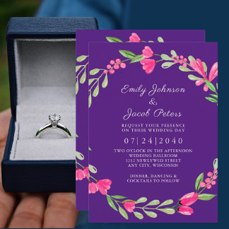 Anuncio Boda de elegancia púrpura con vegetación floral ro