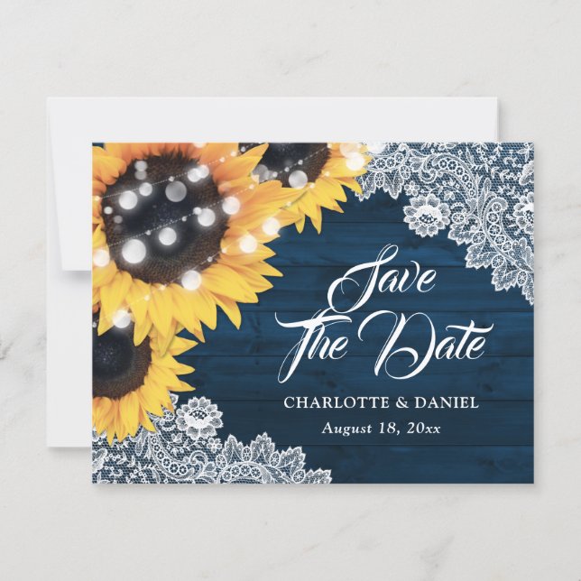 Anuncio Boda de encaje de girasol de madera rústica azul m (Anverso)