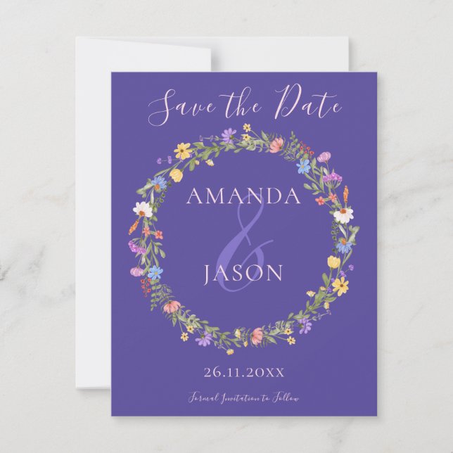 Anuncio Boda de flor silvestre Purple Pink Floral Wreath (Anverso)