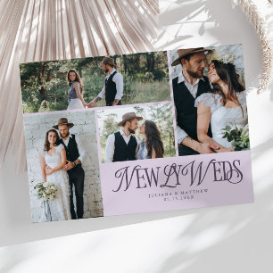 Anuncio Boda de foto múltiple Purple Newlyweds