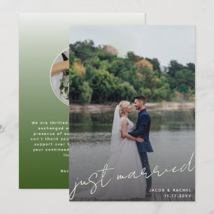 Anuncio Boda de fotografía verde con escritura recién casa