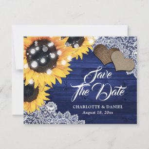 Anuncio Boda de girasol de tela de saco y encaje azul mari