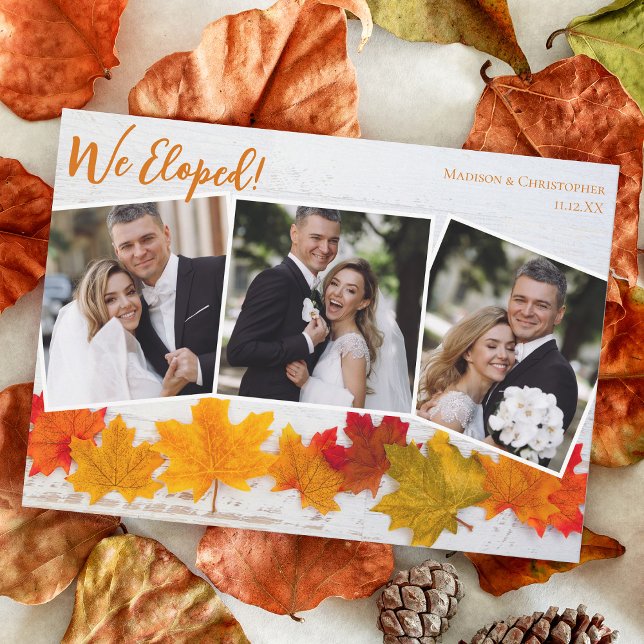 Anuncio Boda de hoja de otoño Foto de recién casados Tarje (Subido por el creador)