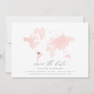 Anuncio Boda de mapa del mundo de la acuarela rosa