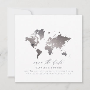Anuncio Boda de mapa del mundo de las acuarelas metálicas