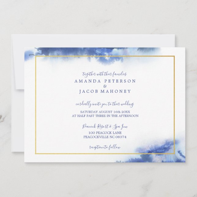 Anuncio Boda de Marco de Oro con Mármol Azul Ombre (Anverso)