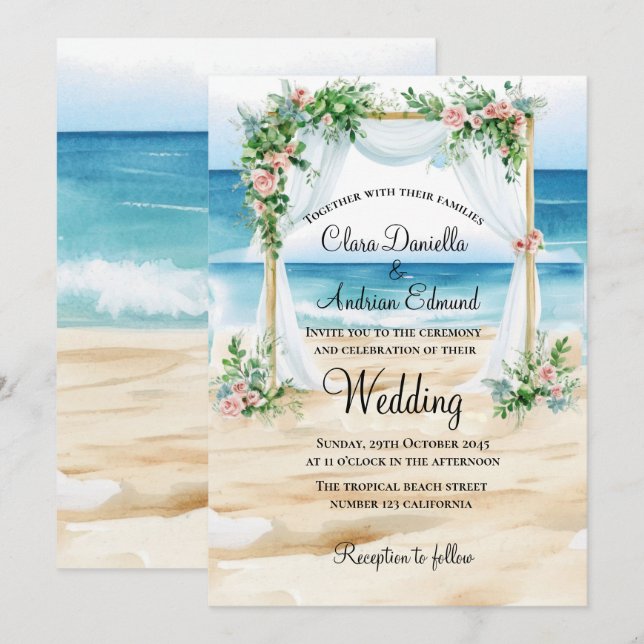 Anuncio Boda de Playa Acuarela de Boda  (Anverso / Reverso)
