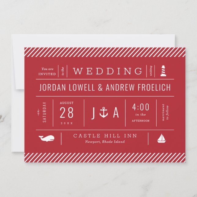 Anuncio Boda de playa azul y blanca roja (Anverso)