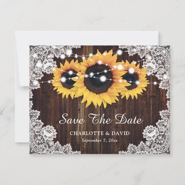 Anuncio Boda del girasol Rustic Wood Lace (Anverso)