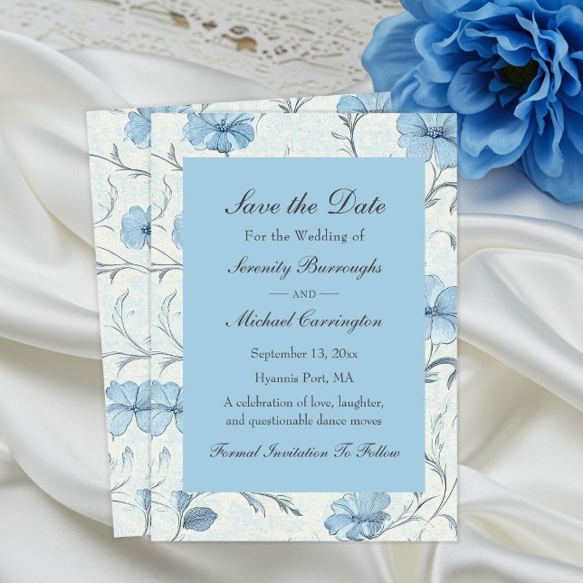 Anuncio Boda Floral Blue Country Garden Save the Date (Subido por el creador)