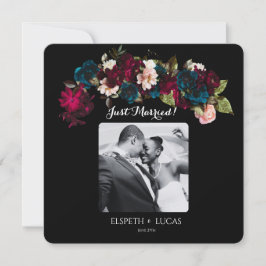 Anuncio Boda floral romántico negro, borgoña y Verde azula